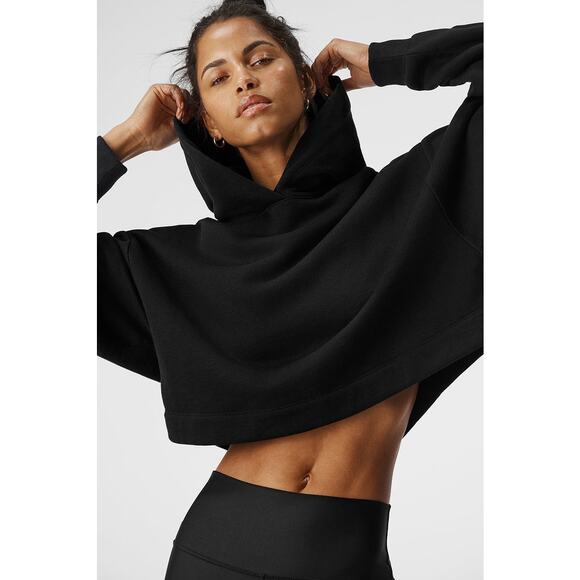 Alo Yoga Tops - Alo Yoga Bae Black Oversized Cropped Pullover Hoodie Size Small